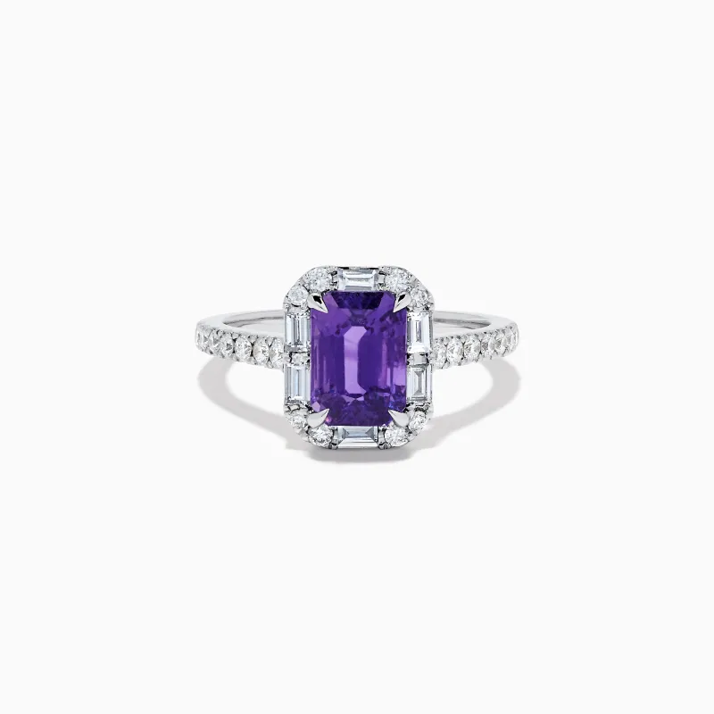 Effy Hematian 18K White Gold Octagon Purple Sapphire and Diamond Halo Ring made by Effy