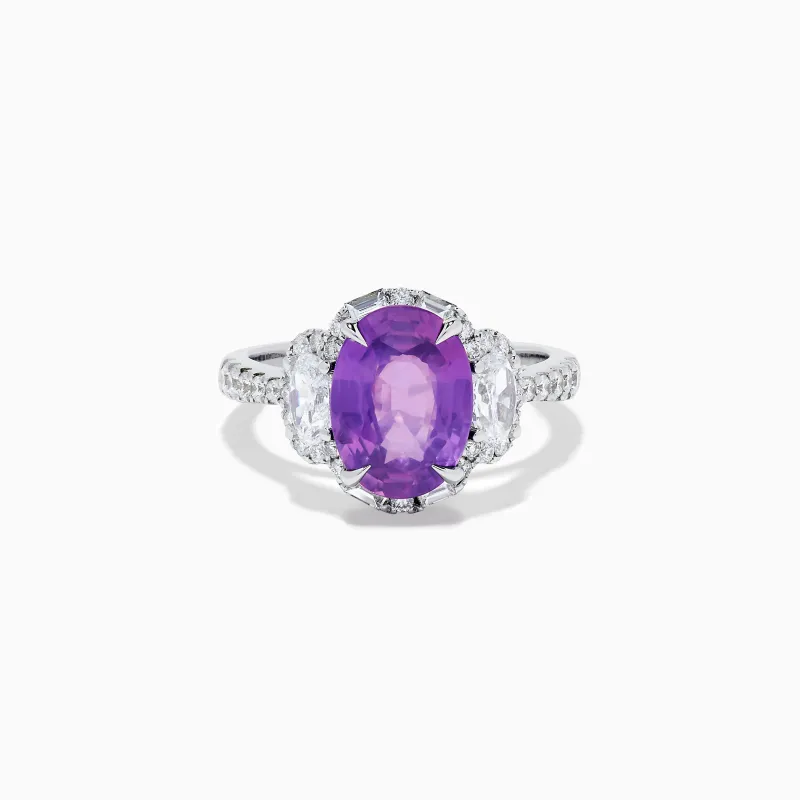 Effy Hematian 18K White Gold Oval Purple Sapphire and Diamond Halo Ring made by Effy