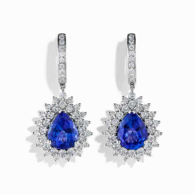 Effy Hematian 18K White Gold Tanzanite and Diamond Halo Drop Earrings sold by Effy