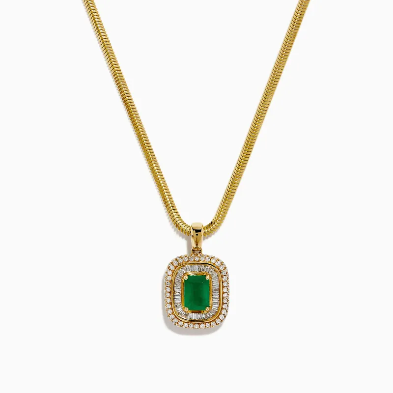 14K Yellow Gold Emerald and Diamond Double Halo Pendant sold by Effy