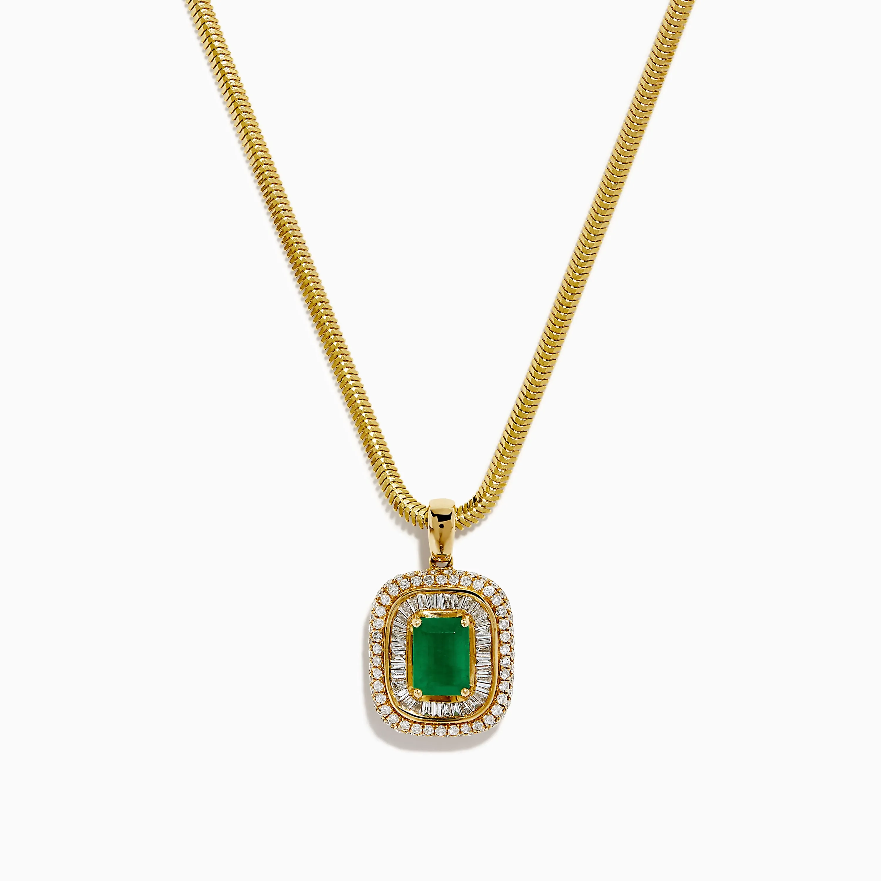 14K Yellow Gold Emerald and Diamond Double Halo Pendant sold by Effy