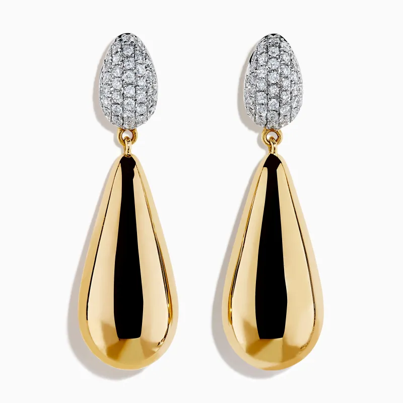 14K Yellow Gold Diamond Pave & Polished Teardrop Earrings sold by Effy