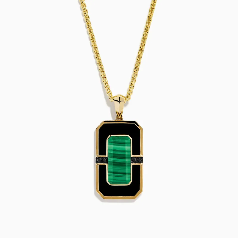 Men's 14K Yellow Gold Malachite and Black Diamond Dog Tag Pendant sold by Effy