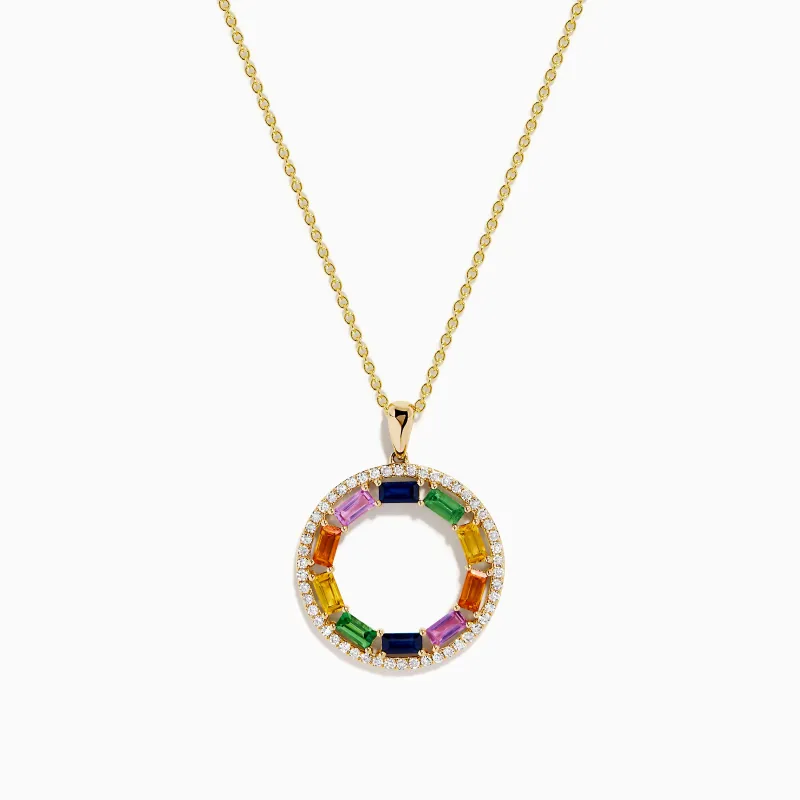 Watercolors 14K Yellow Gold Multi Sapphire and Diamond Circle Pendant sold by Effy