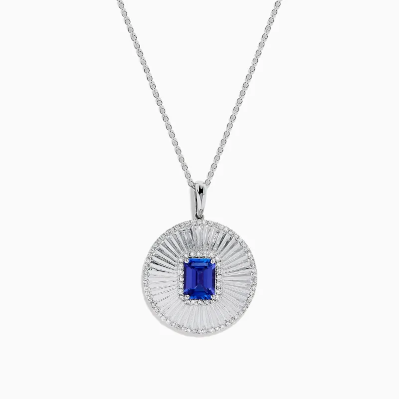 14K White Gold Tanzanite and Diamond Fluted Circle Pendant made by Effy