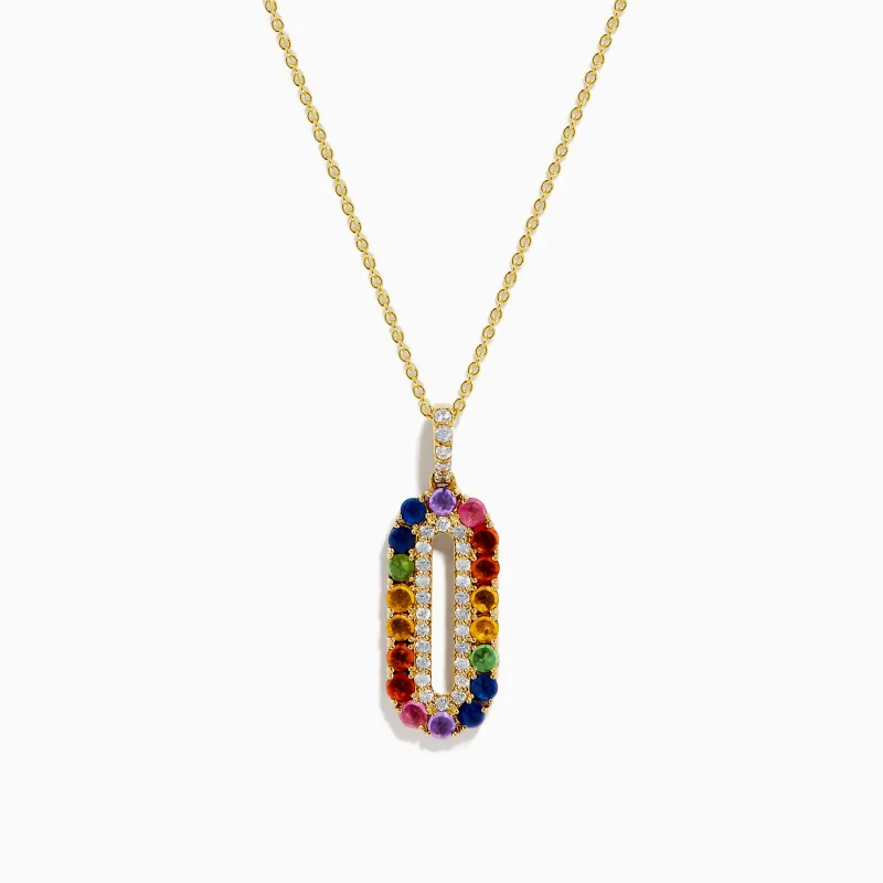 Sterling Silver & 14K Yellow Gold Plating Multi Sapphire and Diamond Pendant sold by Effy