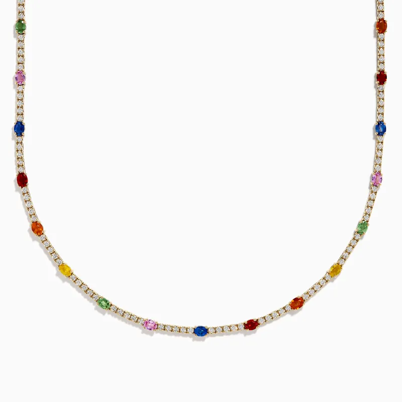 Watercolors 14K Yellow Gold Multi Sapphire and Diamond Tennis Necklace made by Effy