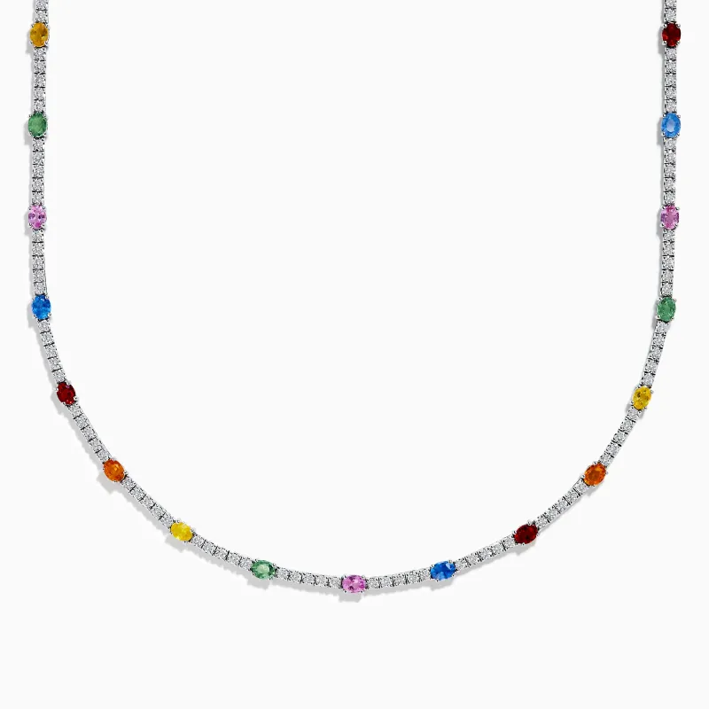 Watercolors 14K White Gold Multi Sapphire and Diamond Tennis Necklace made by Effy