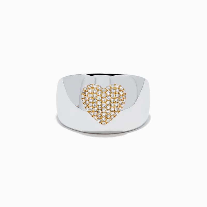 925 Sterling Silver with 14K Yellow Gold Plating Diamond Heart Wide Band Ring sold by Effy