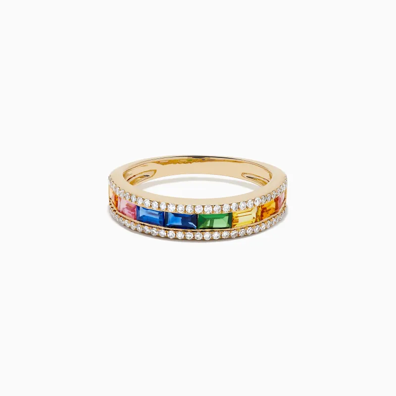 Watercolors 14K Yellow Gold Multi Sapphire and Diamond Stacking Band sold by Effy