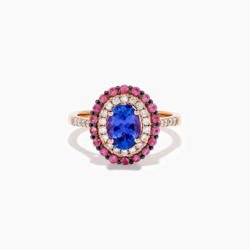 14K Rose Gold Tanzanite, Diamond, and Pink Sapphire Oval Ring sold by Effy