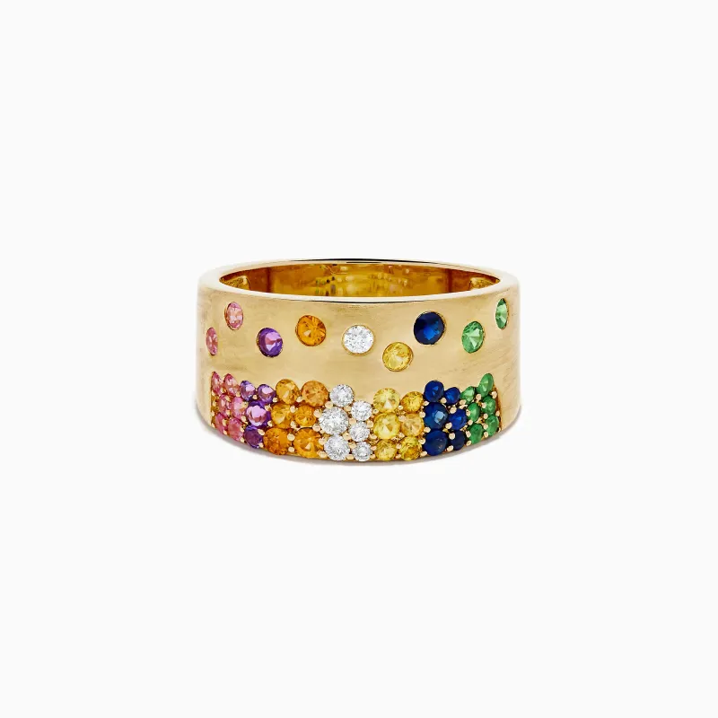 Watercolors 14K Yellow Gold Multi Sapphire and Diamond Wide Scattered Ring made by Effy
