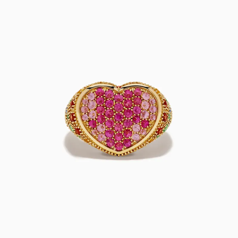 Watercolors 14K Yellow Gold Multi Sapphire Heart Ring made by Effy