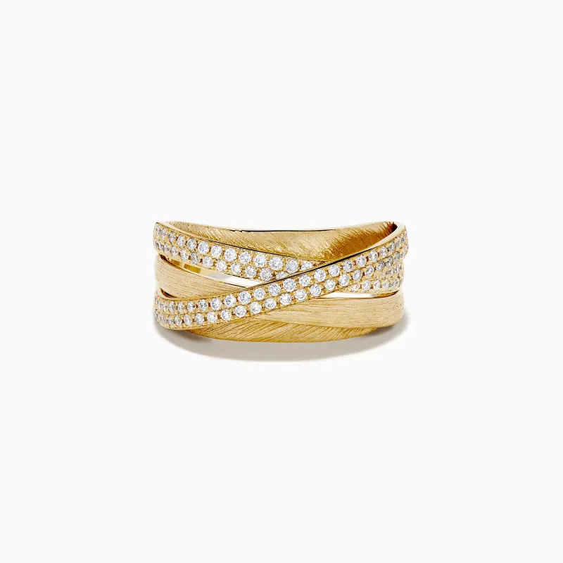 14K Yellow Gold Diamond Brushed Crossover Ring made by Effy