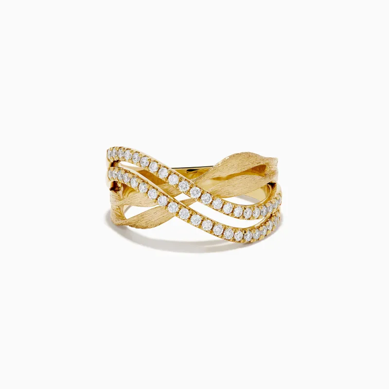 14K Yellow Gold Diamond Brushed Crisscross Ring made by Effy