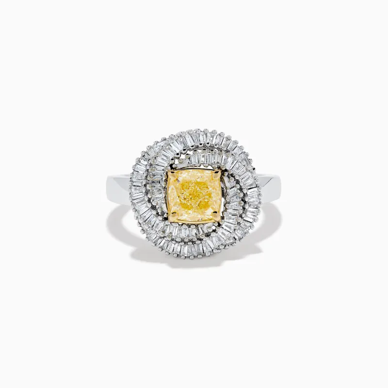 14K Two Tone Yellow Gold Yellow and White Diamond Halo Spiral Ring made by Effy