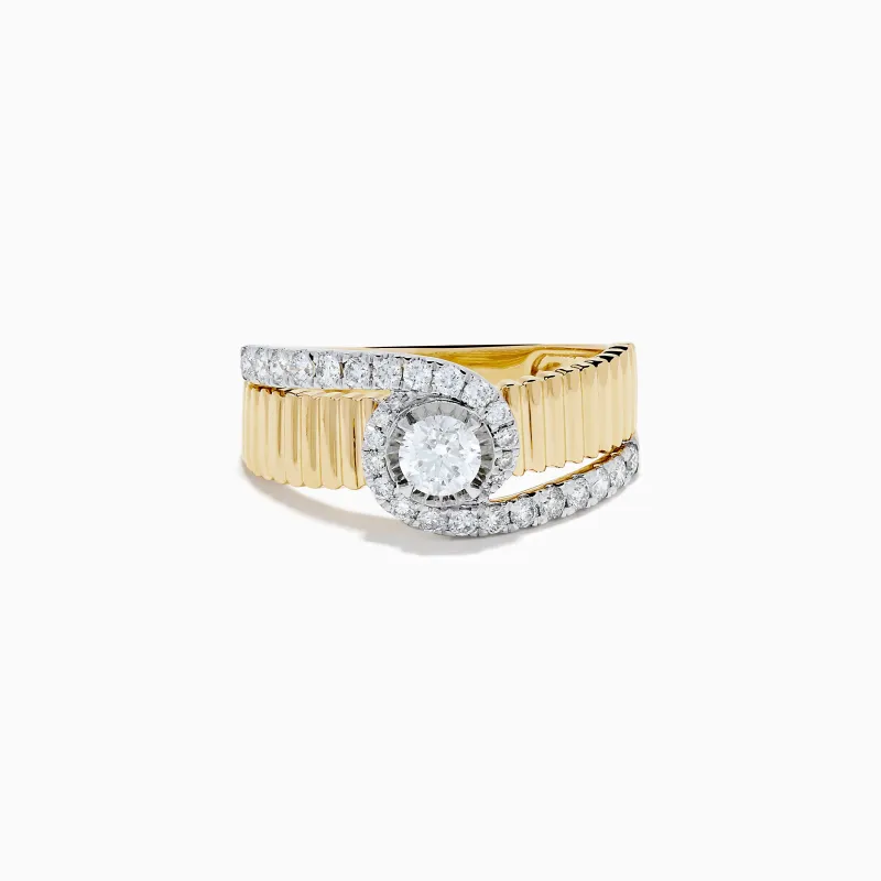 14K Two-Tone Diamond Fluted Bypass Ring made by Effy