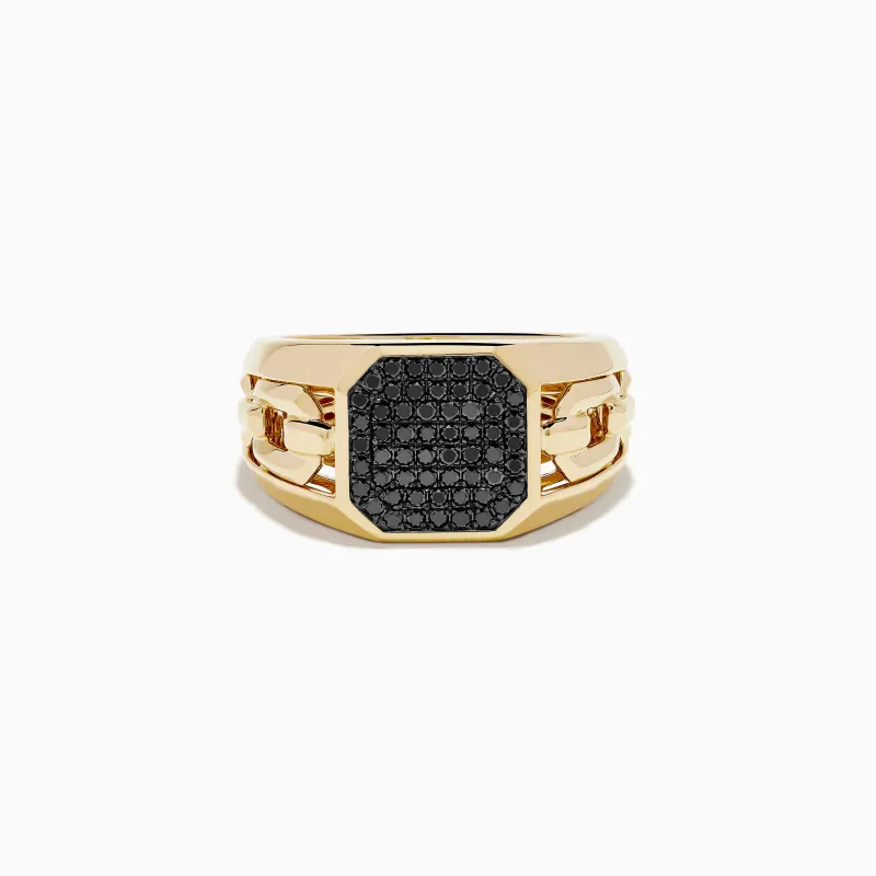 Men's 14K Yellow Gold Black Diamond Hollow Ring sold by Effy