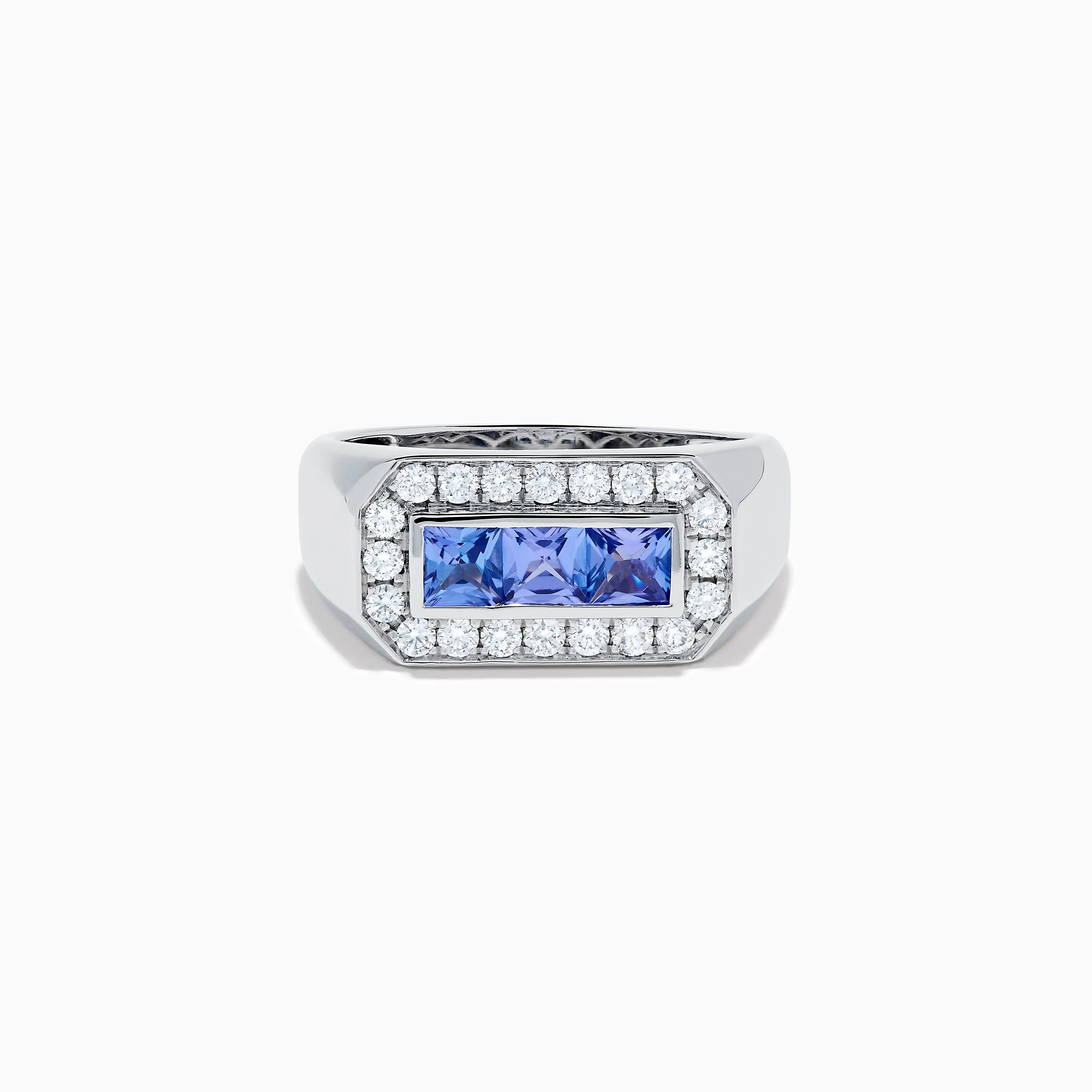Men's 14K White Gold Princess Cut Tanzanite and Diamond Signet Ring sold by Effy