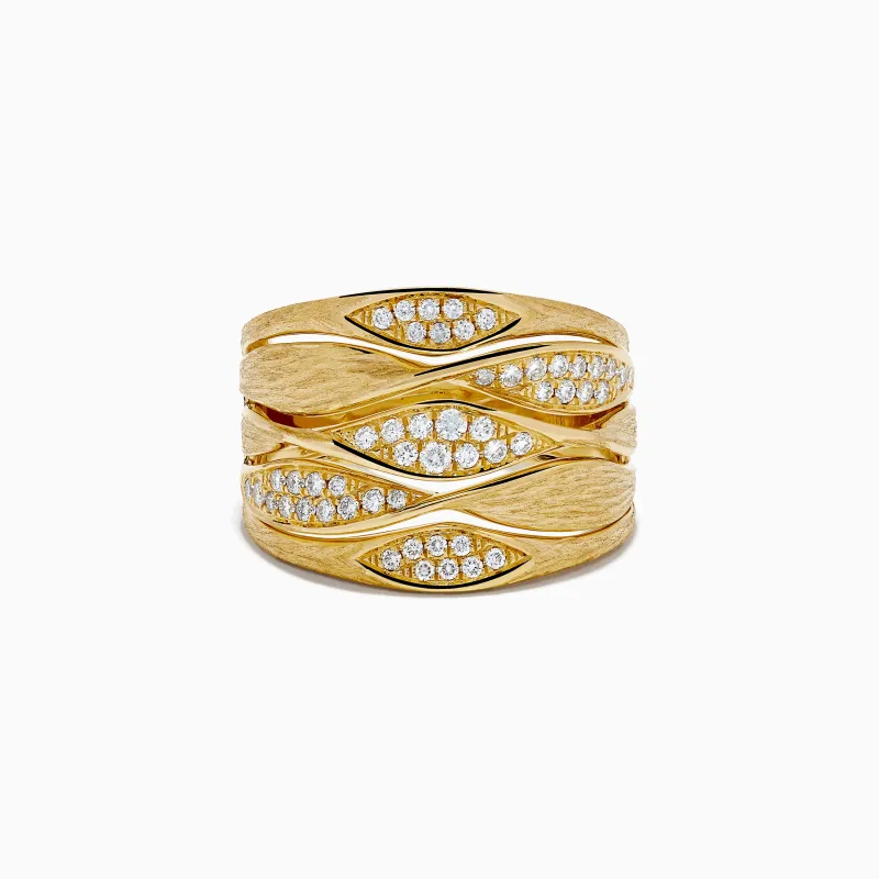 14K Yellow Gold and Diamond Multiband Brushed Crossover Ring made by Effy