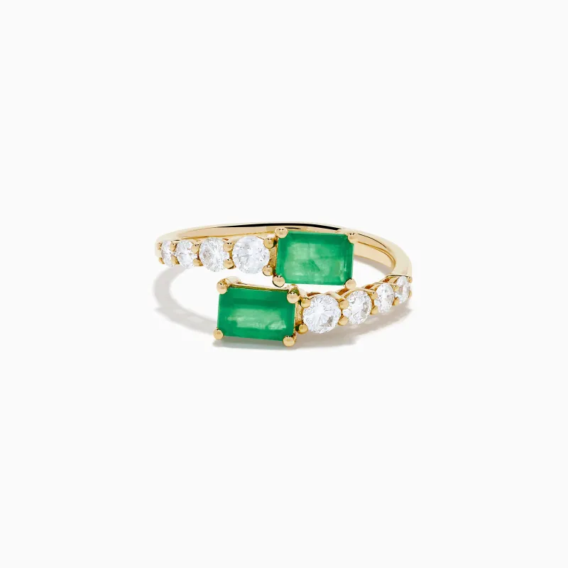 14K Yellow Gold Diamond and Emerald Bypass Ring sold by Effy