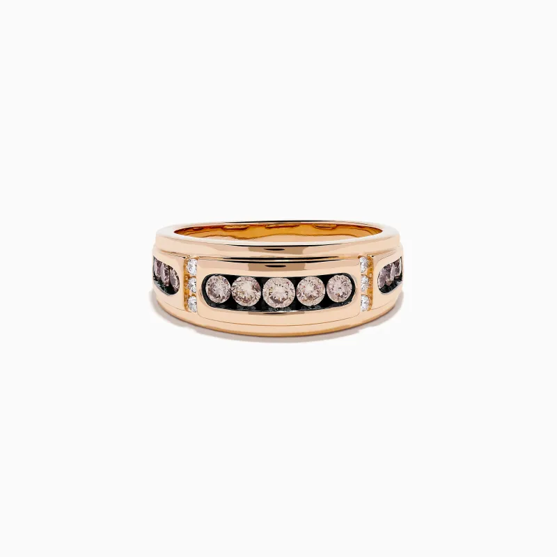 Men's 14K Rose Gold Brown and White Diamond Ring sold by Effy