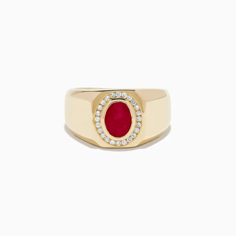 Men's 14K Yellow Gold Ruby and Diamond Ring sold by Effy
