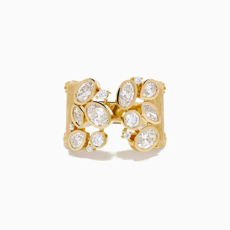Lab Grown Multi Shape Diamond Open Ring in 14K Yellow Gold made by Effy