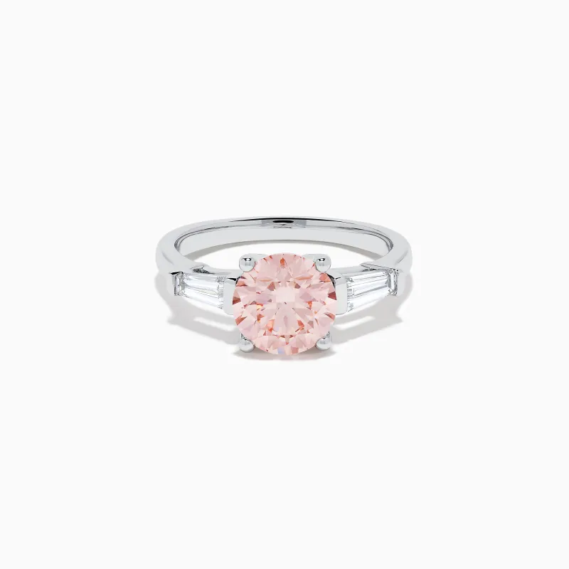 Lab Grown Pink and White Diamond 3 Stone Ring in 14K White Gold made by Effy