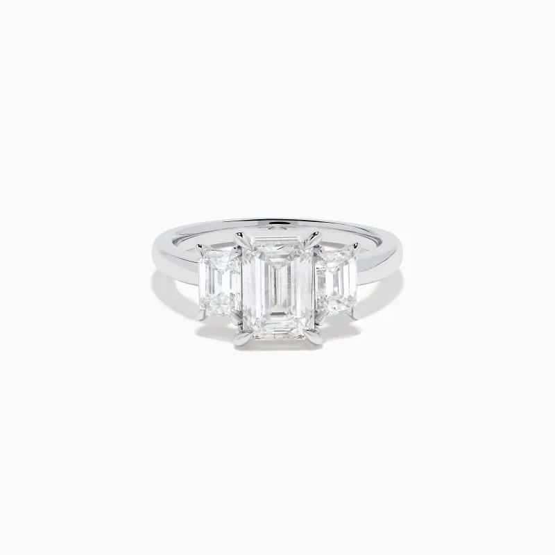 Lab Grown Emerald Cut Diamond 3 Stone Ring in 14K White Gold sold by Effy