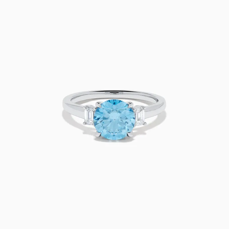 Lab Grown Blue and White Diamond 3 Stone Ring in 14K White Gold sold by Effy
