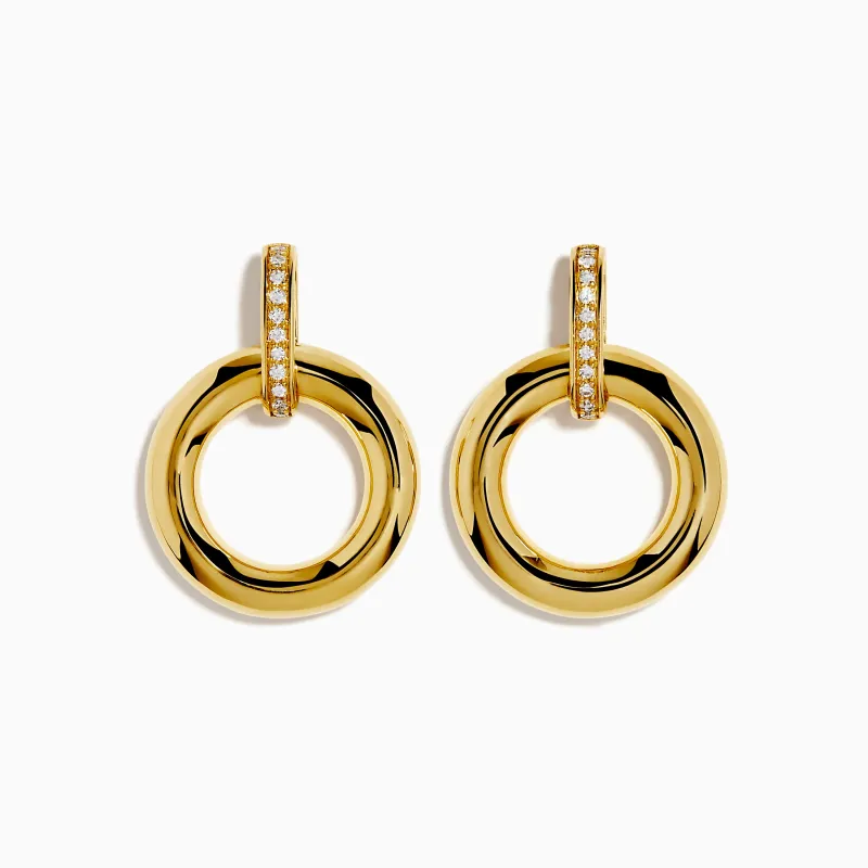 14K Yellow Gold and Diamond Circle Drop Earrings made by Effy