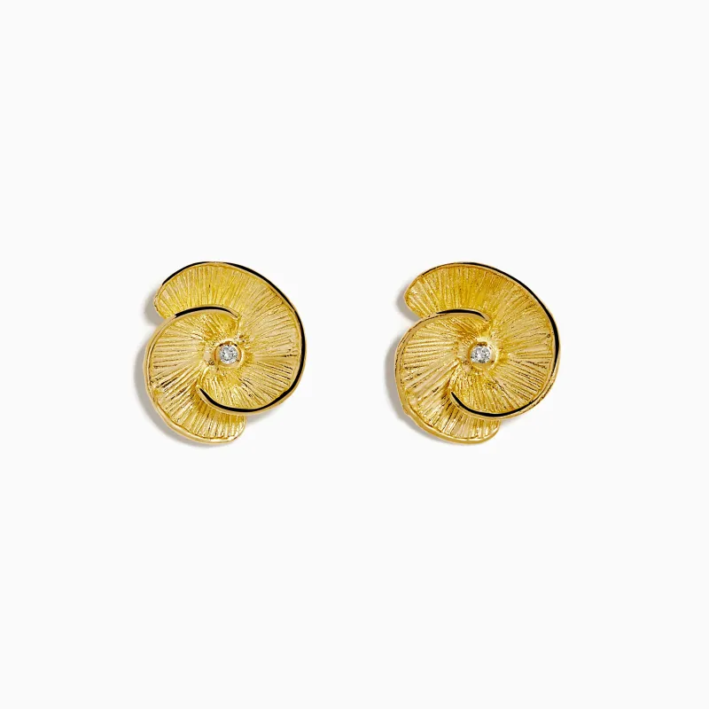 14K Yellow Gold and Diamond Flower Stud Earrings made by Effy
