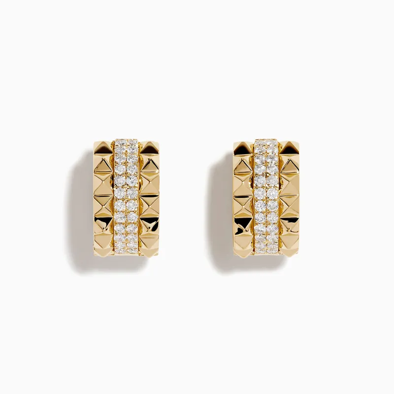 14K Yellow Gold Diamond Studded Huggie Earrings made by Effy