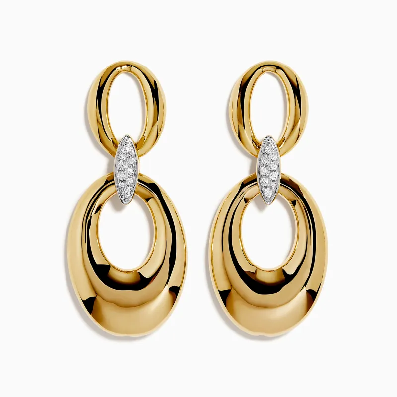 14K Yellow Gold and Diamond Oval Dangle Earrings sold by Effy
