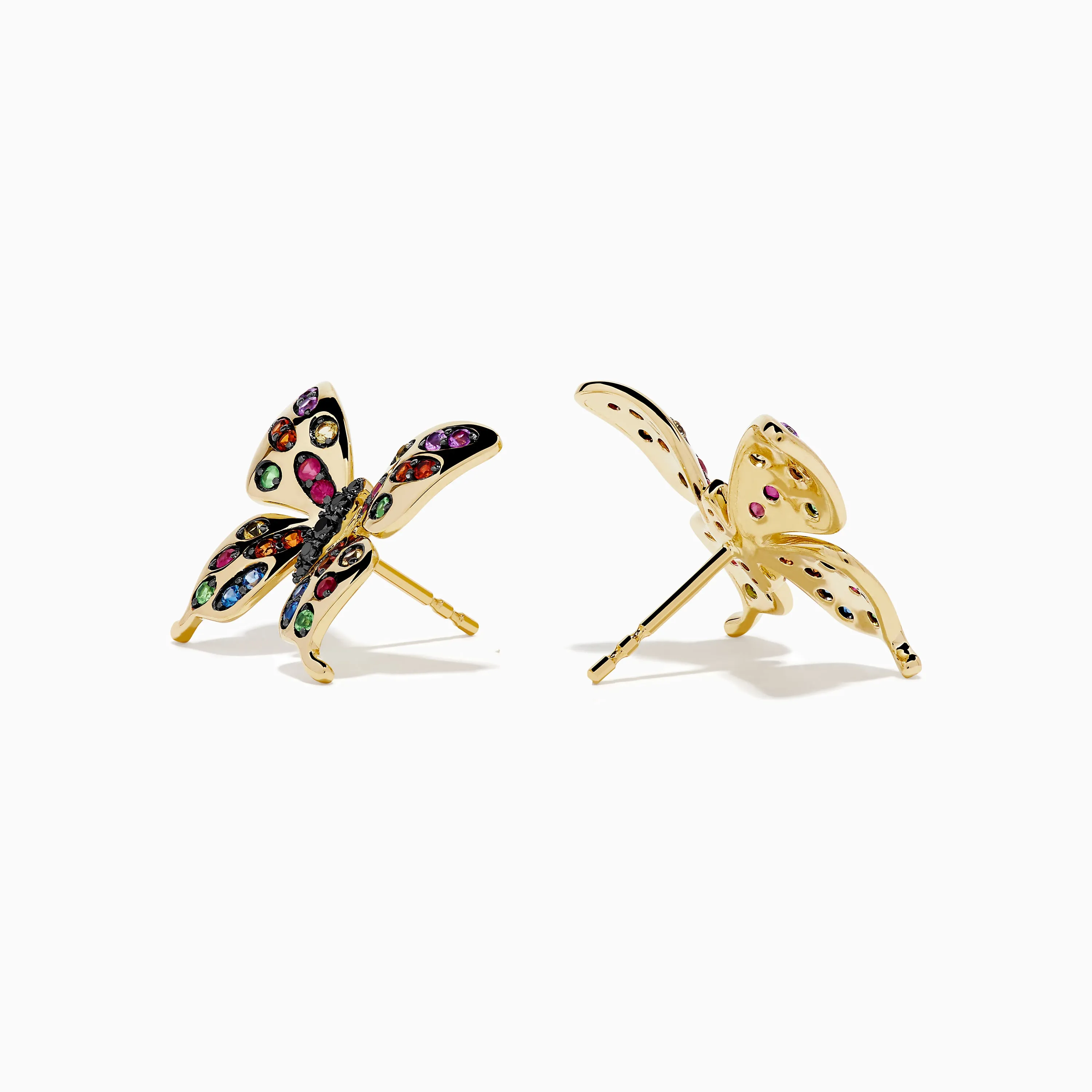 Watercolors 14K Yellow Gold Multi Sapphire and Black Diamond Butterfly Stud Earrings sold by Effy product image thumbnail 2