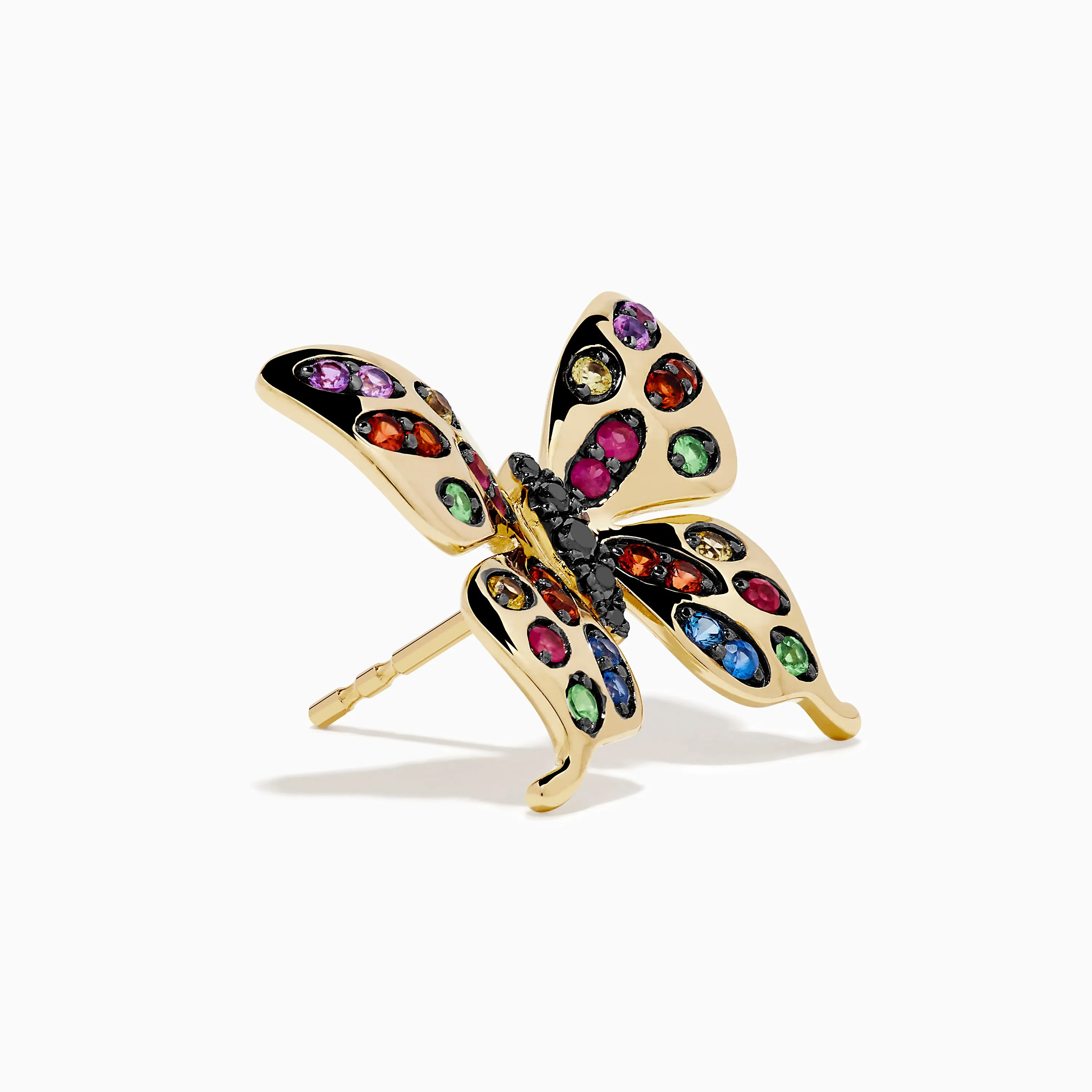 Watercolors 14K Yellow Gold Multi Sapphire and Black Diamond Butterfly Stud Earrings sold by Effy product image thumbnail 3