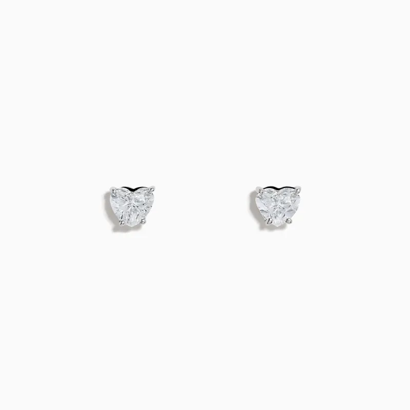 Lab Grown Heart Diamond 0.98ct Stud Earrings in 14K White Gold made by Effy