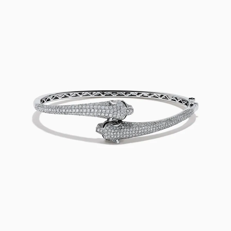 Signature 14K White Gold White and Black Diamond Panther Bypass Bangle sold by Effy