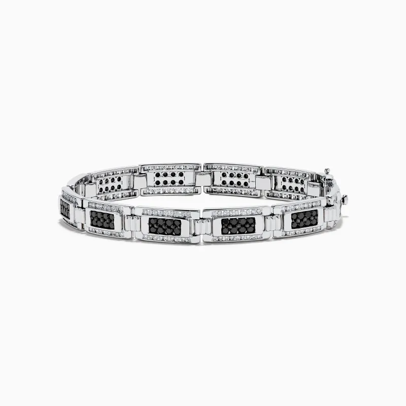 Men's 14K White Gold Whie and Black Diamond Link Bracelet made by Effy