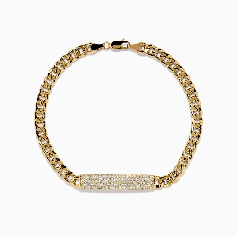 Men's 14K Yellow Gold and Diamond Cuban Link Chain Bracelet sold by Effy