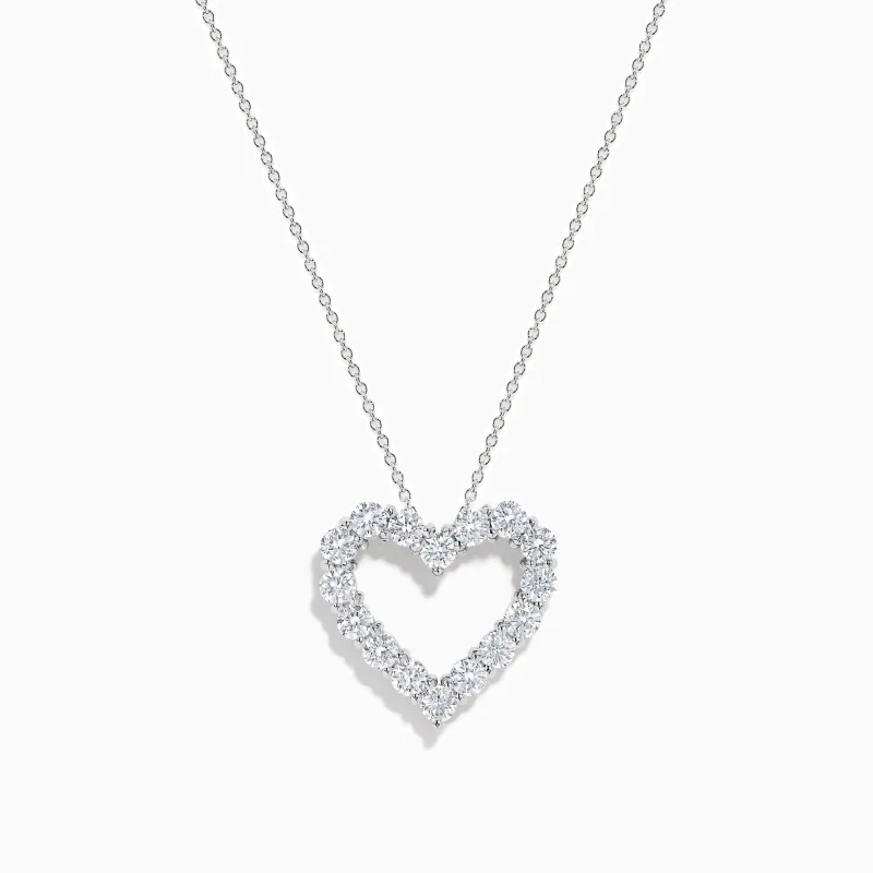 Lab Grown Round Diamond 1.96ct Heart Pendant in 14K White Gold made by Effy