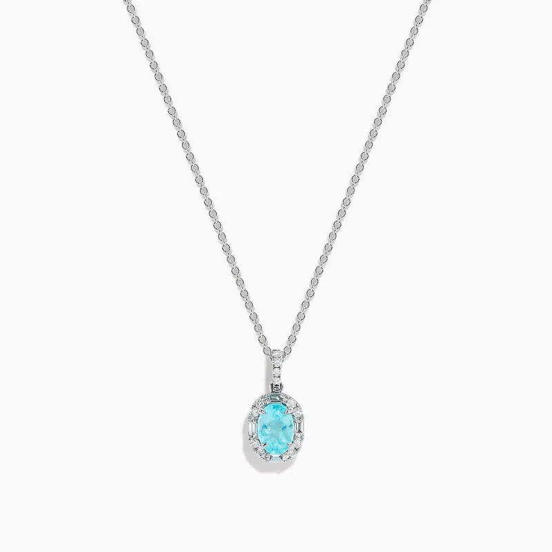 Effy Hematian 14K White Gold Paraiba and Diamond Halo Pendant made by Effy