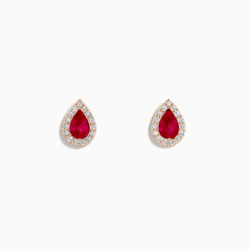 14K Rose Gold Ruby and Diamond Pear Halo Stud Earrings sold by Effy