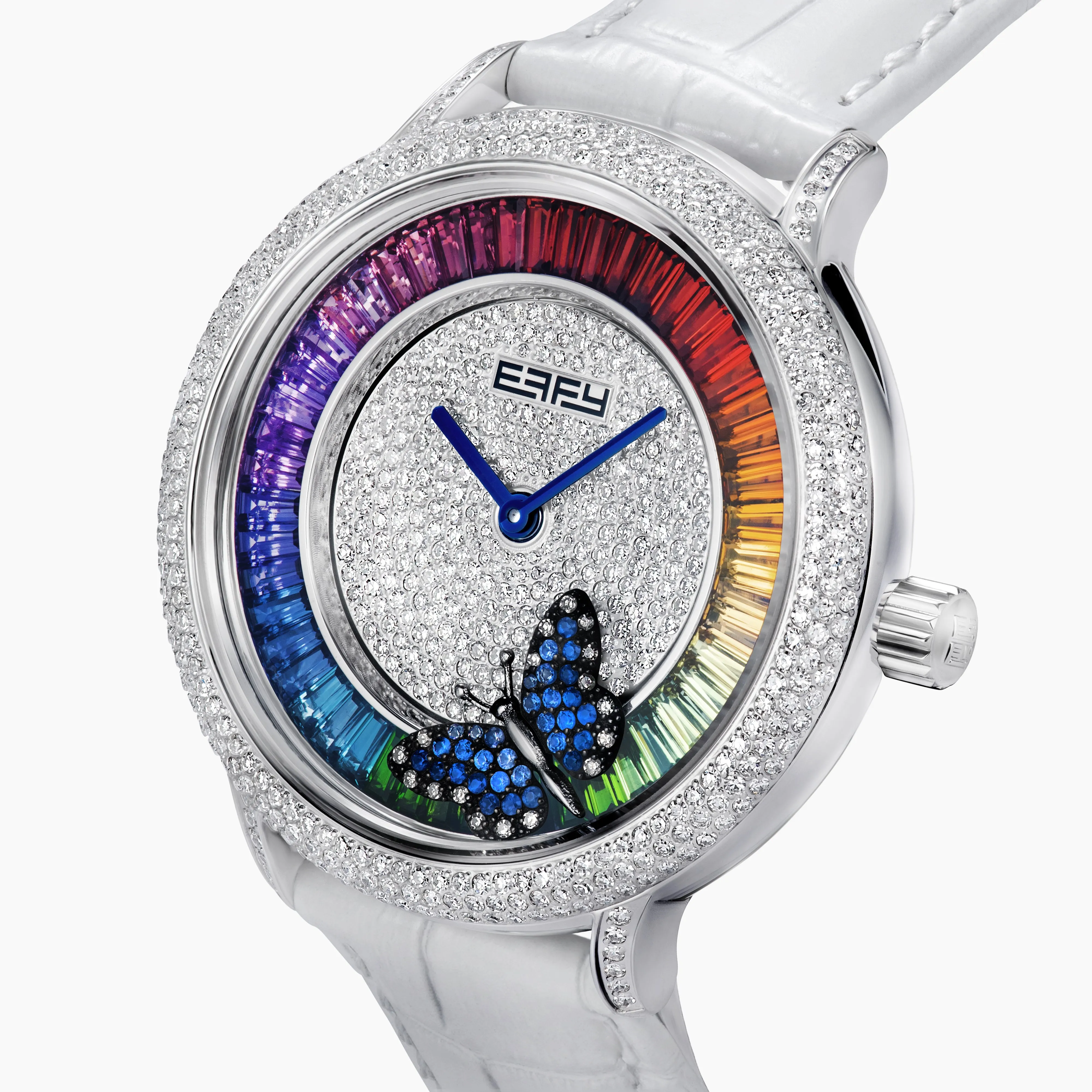 38MM Swiss Made Stainless Steel Rainbow Spinning Butterfly Watch with Rainbow Gemstones and Diamonds sold by Effy product image thumbnail 3