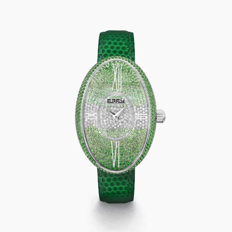 28MM Swiss Made Stainless Steel Cocktail Watch with Tsavorite and Diamonds made by Effy