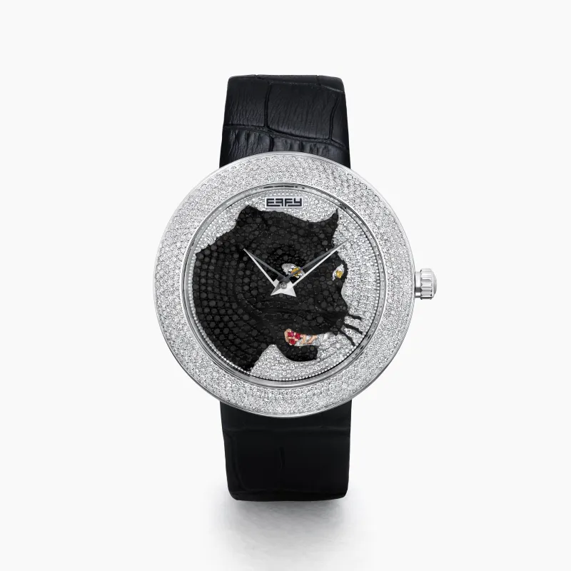 39MM Swiss Made Stainless Steel Signature Panther Watch with Diamonds made by Effy