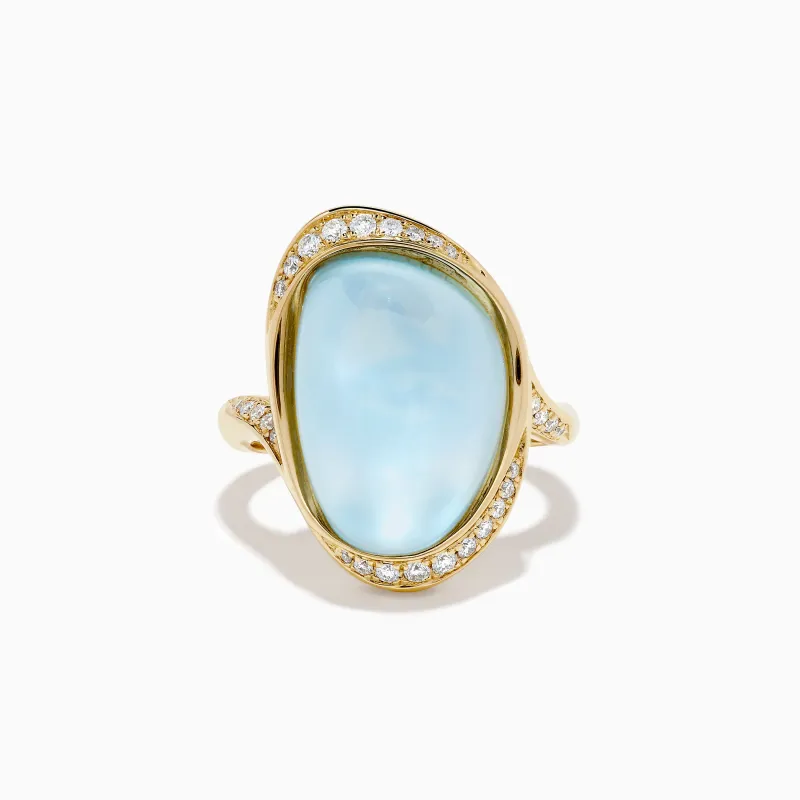 14K Yellow Gold Sky Blue Topaz and Mother of Pearl Doublet Ring made by Effy