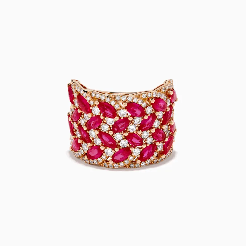 14K Rose Gold Marquise Ruby and Diamond Leaf Statement Ring made by Effy