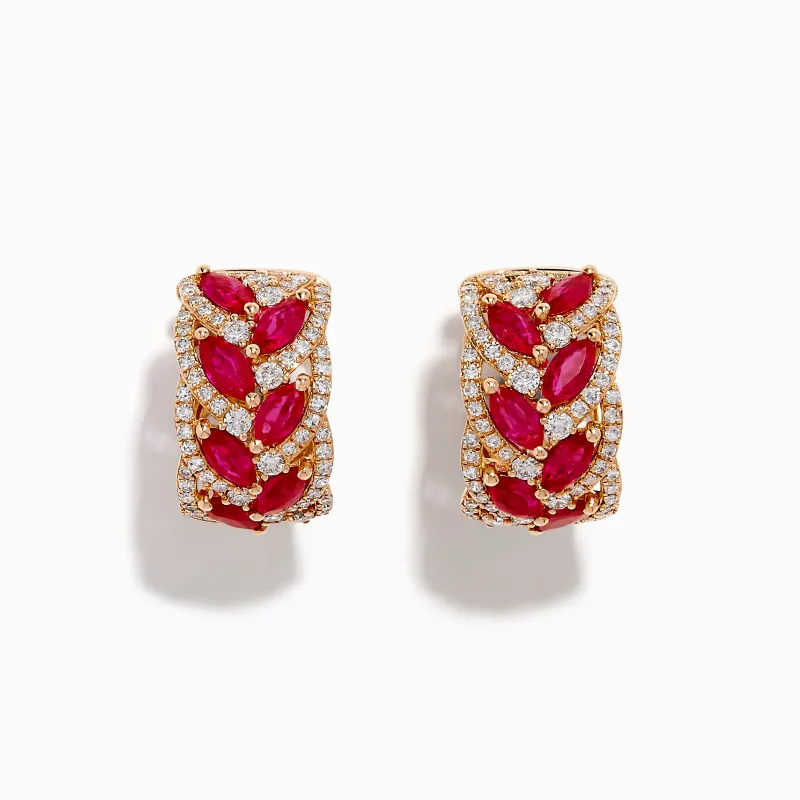 14K Rose Gold Marquise Ruby and Diamond Leaf Earrings made by Effy